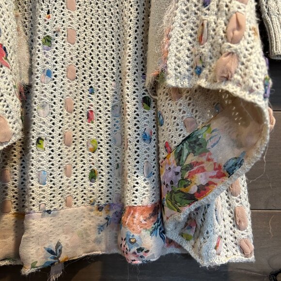 FIETS VOOR 2 Anthropologie Open Knit Silk Ribbon Cardigan Sweater Coat Sz S - Picture 4 of 7